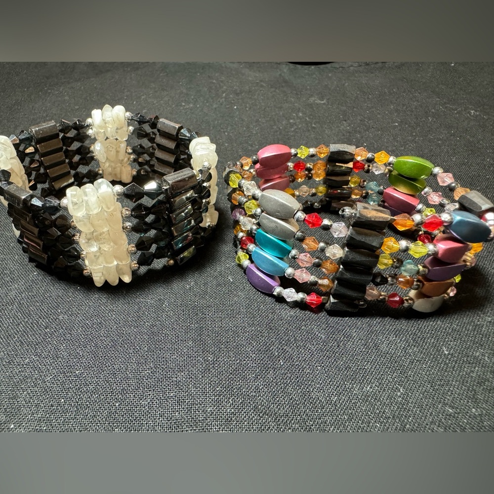 Vintage Multicolored Faceted Glass and Magnetic Wraparound Beads Bracelet 36”